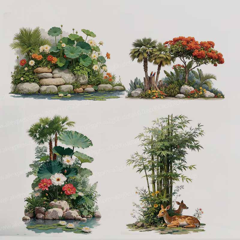 Pvc Panel Background - Tropical Plant Flower Tree Wall Stickers