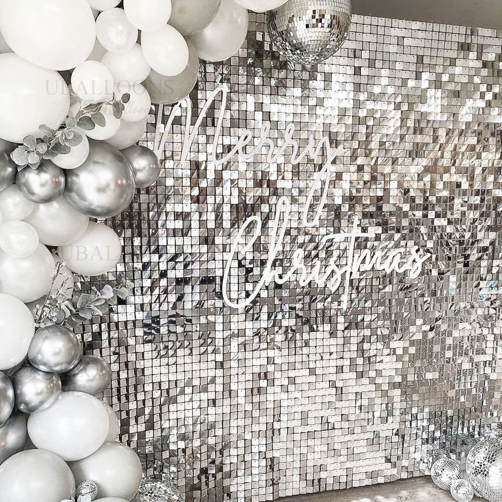 Pvc Panel Background - Silver Sequin Wall Backdrop Panels 12/18/24pcs