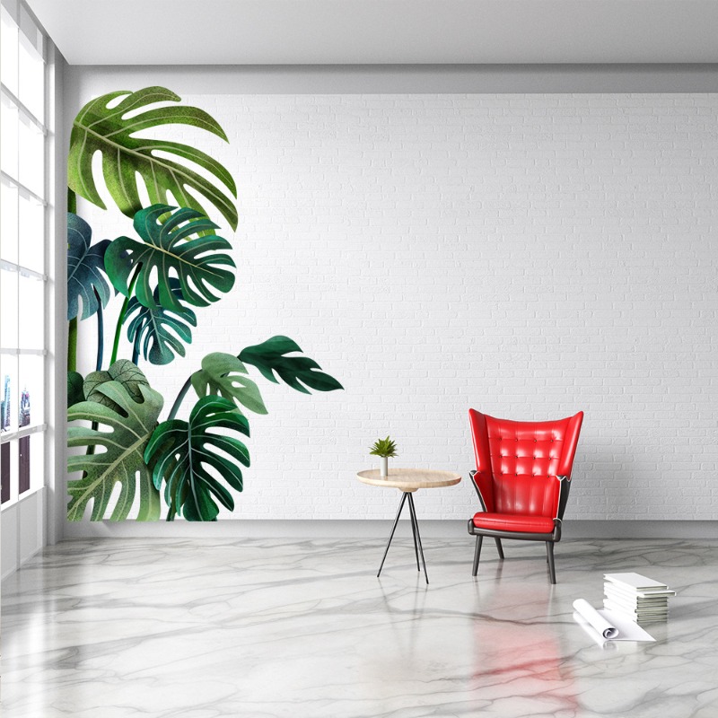 Large Nordic Green Leaf Wall S - đánh giá và giá Pvc Panel Background